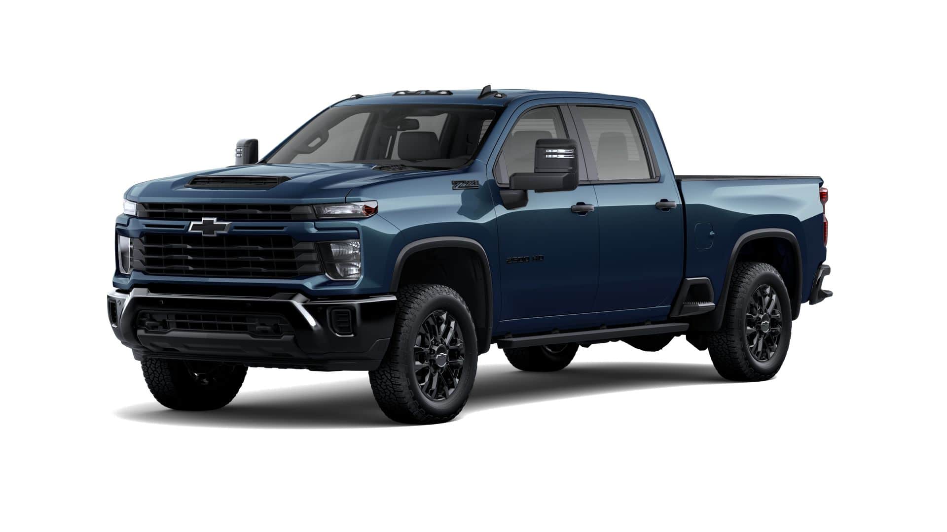 2026 Chevrolet Silverado 2500 HD Custom in Lakeshore Blue Metallic — front three-quarter view
